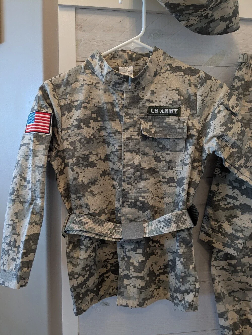 🪖 US ARMY Costume- Jacket & Pants Set W/ Cap & Belt; Size: 8-10 Y